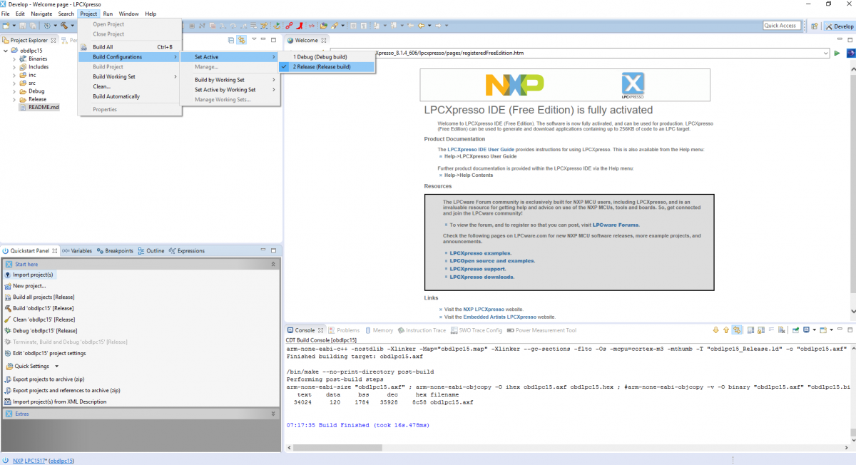 set build to release to build git tree - debug not configured.png