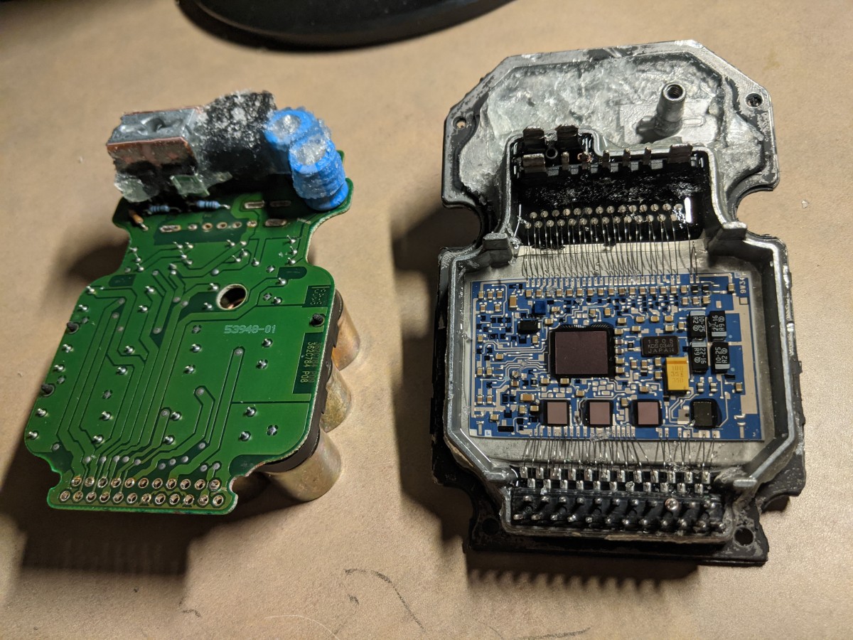 Underside of the solenoid board, and inside of the CPU board.