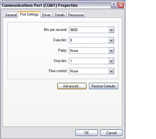 XP Serial Settings: