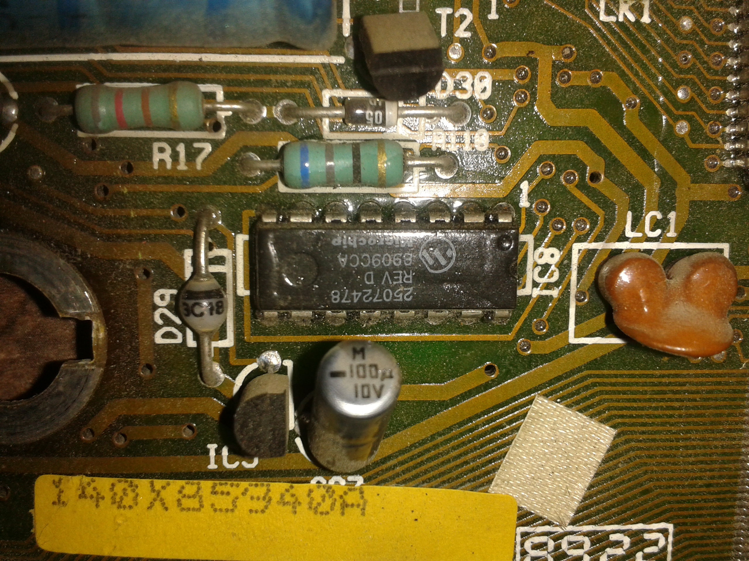 close up of IC8 on front of PCB